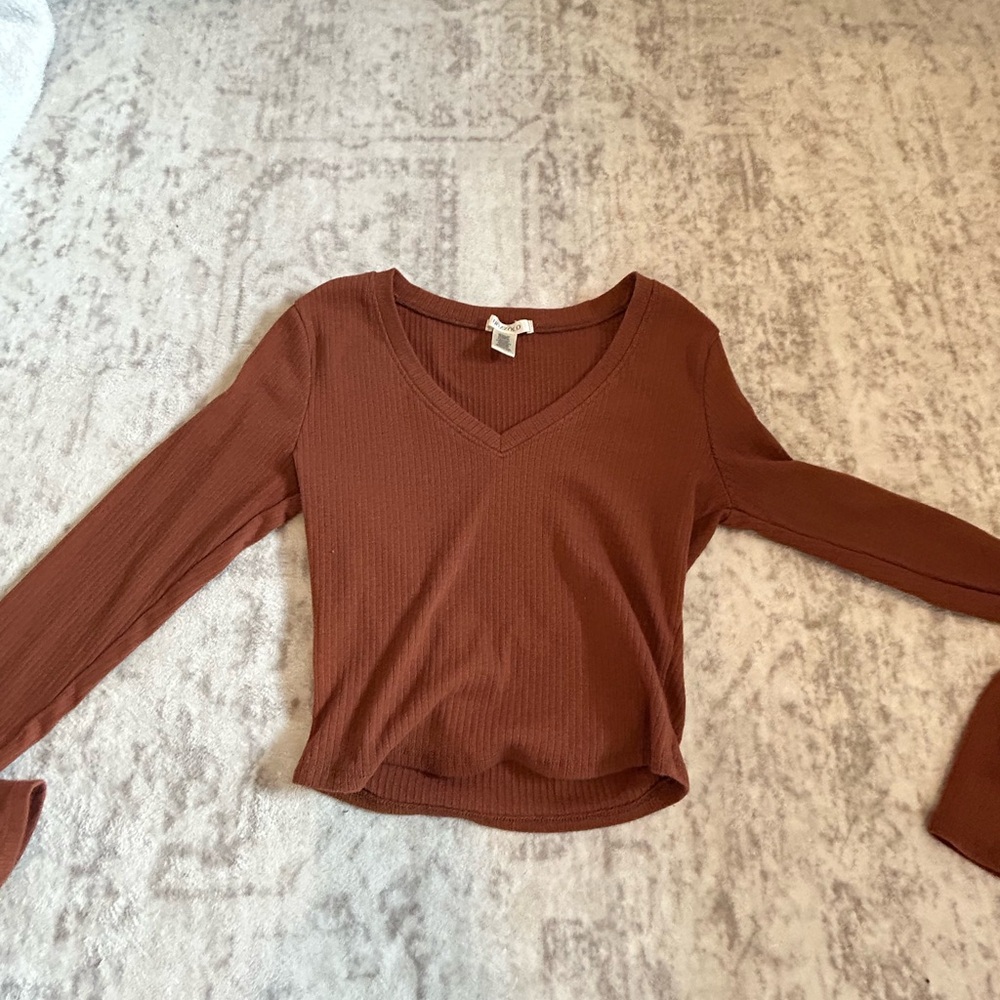 Bozzolo V-Neck Long Sleeve Top - Rust